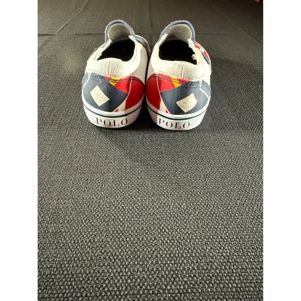 Polo Ralph Lauren Landyn Nautical Flag Canvas Slip On Sneakers Mens 5 RF101488